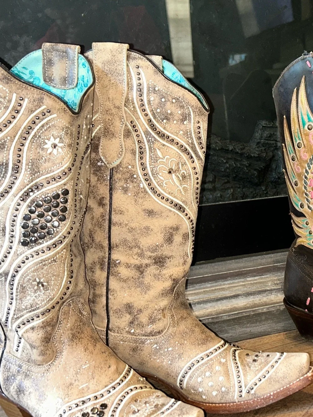 Corral Distressed Tan Leather Studded Western Bootie
